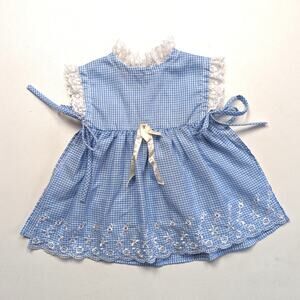 Vintage Top Girls Size 2 Blue Gingham Open Side Eyelet